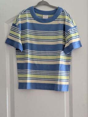 Hanna Andersson Short-Sleeve Striped Tee in Blue, Cream & Pale Green